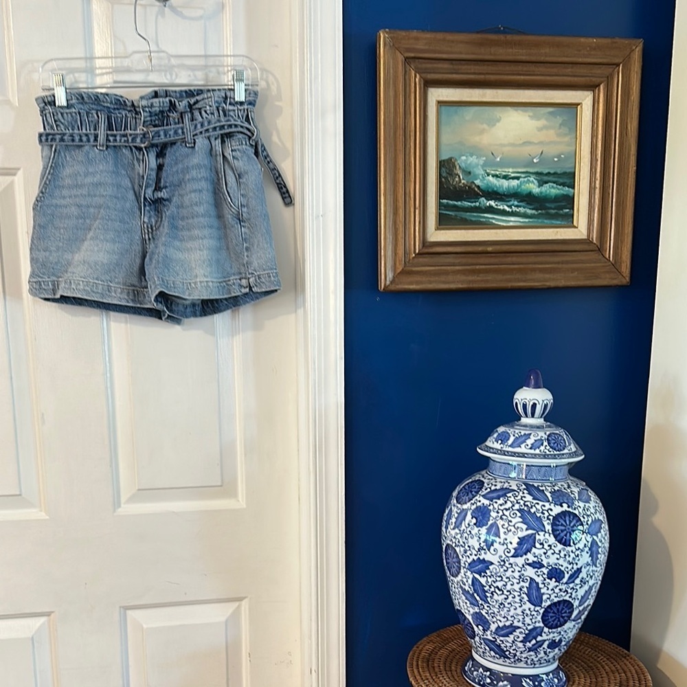 Women’s Kancan Maurices High Rise Belted Light Wash Denim Shorts Size 25